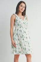 Ivory/Green Floral Tie Strap Wrap Maternity Dress with Pockets *Nursing Friendly* Side View