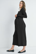 Black Zip Up Wide Leg Long Sleeve Belted Maternity Jumpsuit Side View