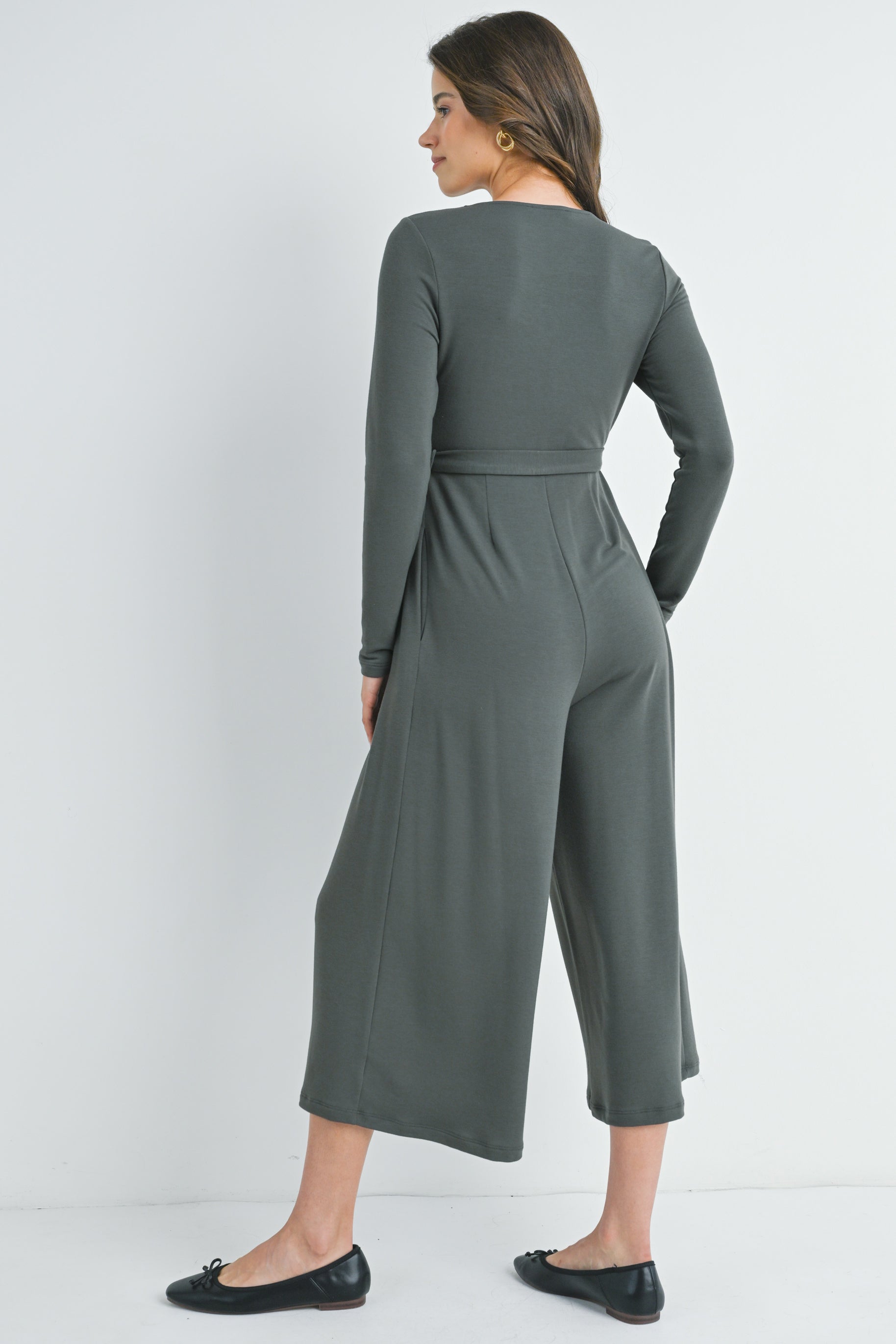 Zip Up Wide Leg Long Sleeve Belted Maternity Jumpsuit – HELLO MIZ