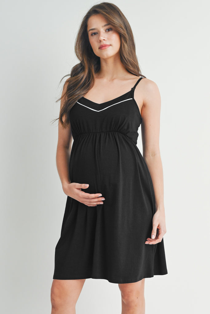 Navy Nursing Friendly Cami V Neck Maternity Dress Front View