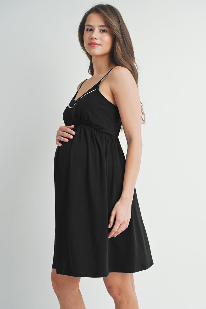 Navy Nursing Friendly Cami V Neck Maternity Dress Side View