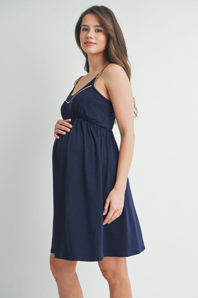 Navy Nursing Friendly Cami V Neck Maternity Dress Side View