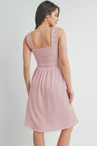 Mauve Smocked Sleeveless Square Neck Maternity Dress Back View