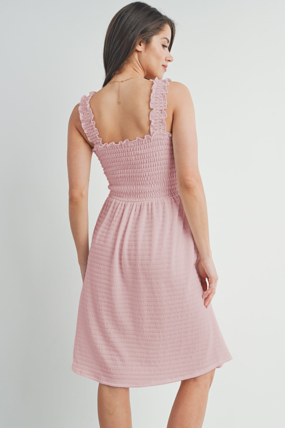Mauve Smocked Sleeveless Square Neck Maternity Dress Back View