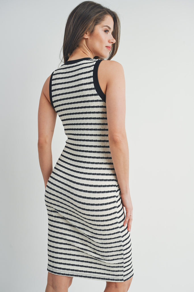 Cream Black Stripped Bodycon Maternity Tank Dress Back View