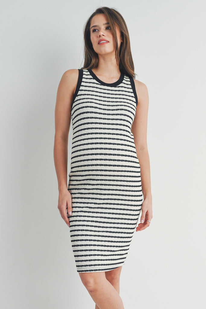 Stripped Bodycon Maternity Tank Dress CREAM/BLACK / MEDIUM Stripped Bodycon Maternity Tank Dress CREAM/BLACK / MEDIUM