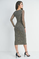 Mesh Leopard Print Round Neck Long Sleeve Maternity Midi Dress Back View