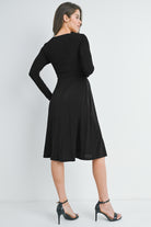 Black Long Sleeve V Neck Wrap Nursing Friendly Maternity Dress Back View