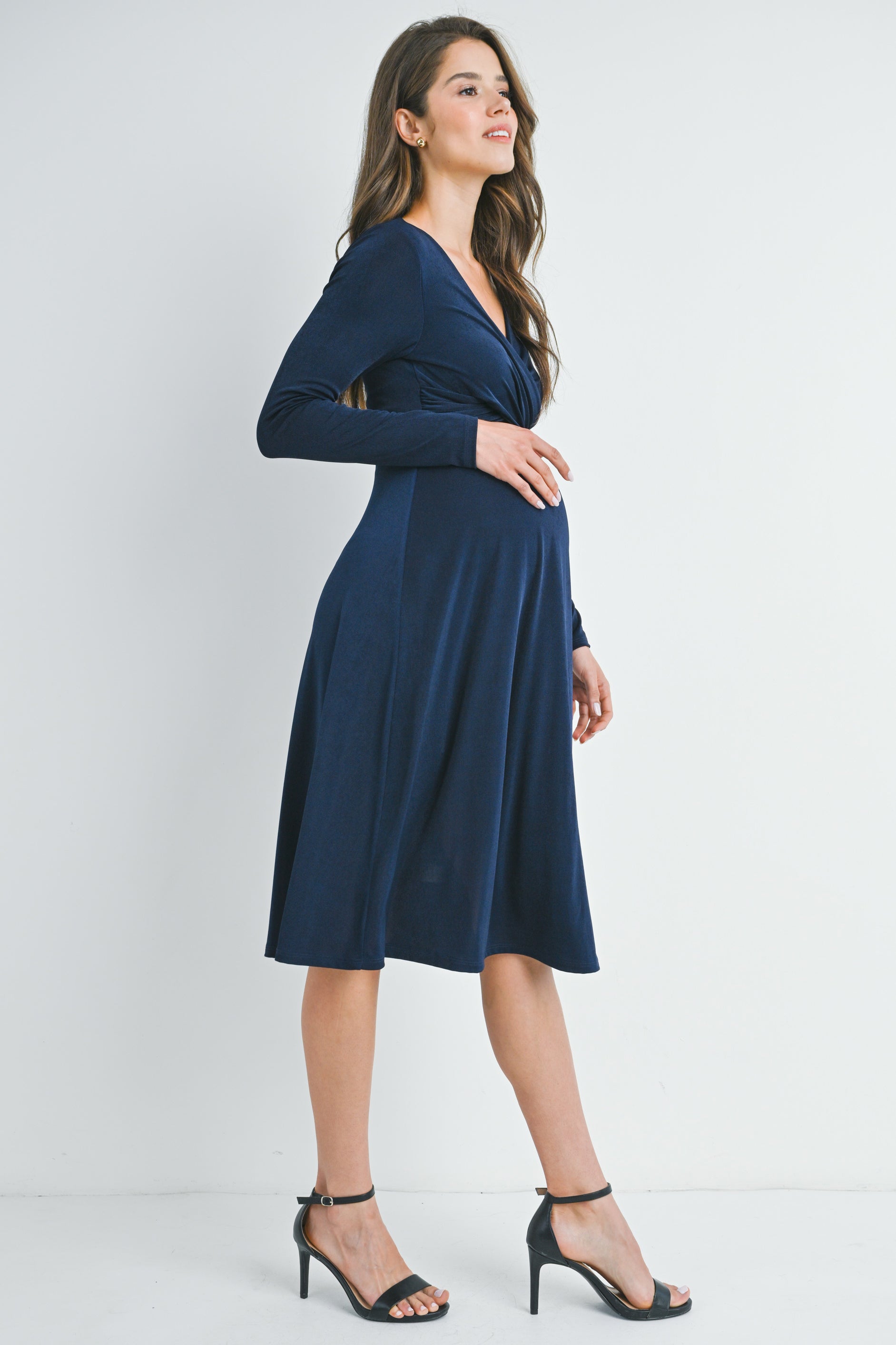 Long Sleeve V Neck Wrap Nursing Friendly Maternity Dress Black / SMALL Long Sleeve V Neck Wrap Nursing Friendly Maternity Dress Black / SMALL