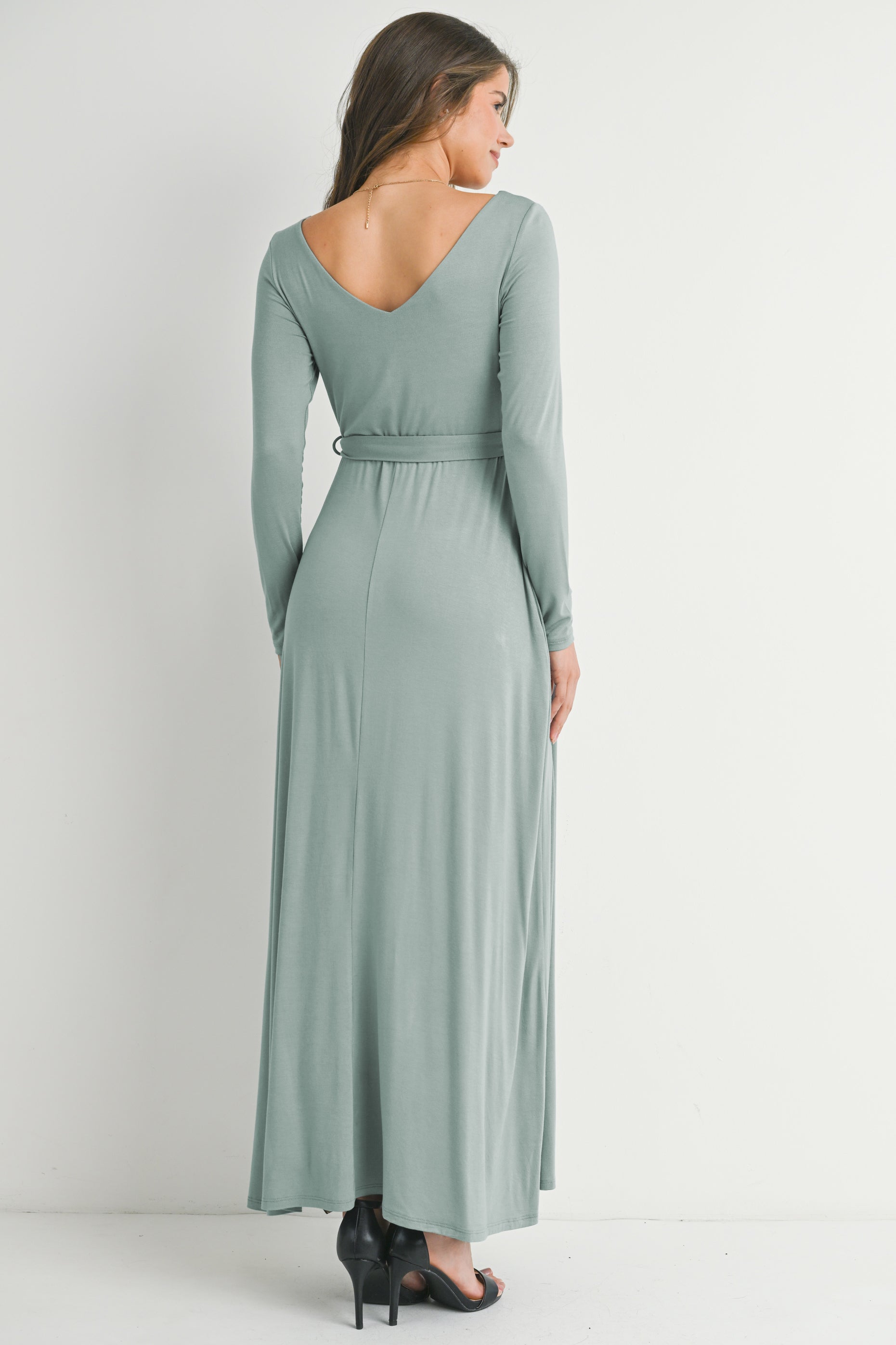 long sleeve v neck maxi dress Floral V-Neck Kaftan 100% Polyester Womens Long Sleeve Maxi Dress