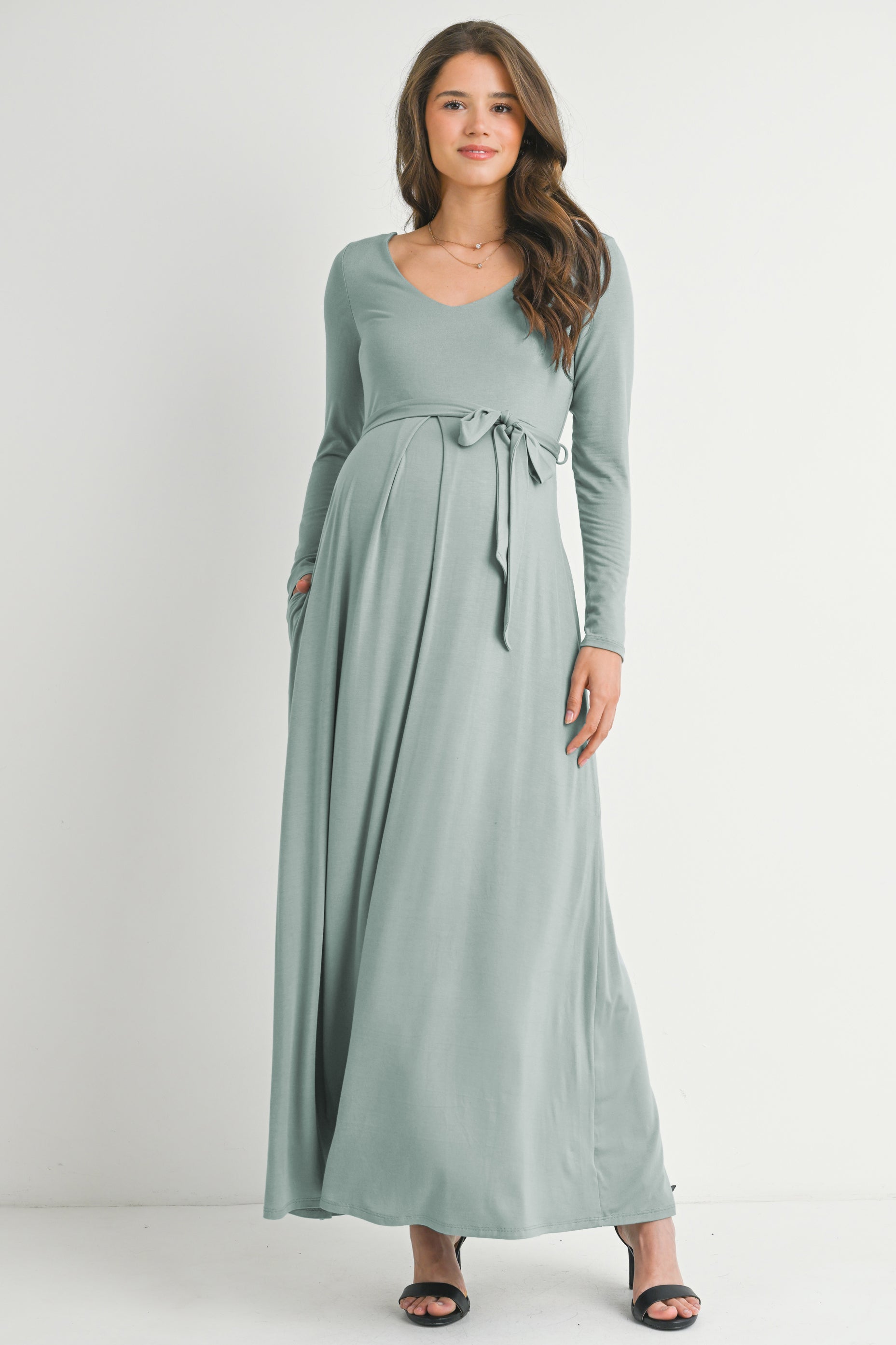 maternity dresses long sleeve maxi V Neck Dress with Waist Belt – HELLO MIZ Color:Red Light-Med Mesh Backless Bras: Shop Sticky Premium stretch jersey Price: $2000-2499
