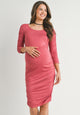 Masala Bodycon Side Ruched Long Sleeve Bodycon Maternity Dress Front View
