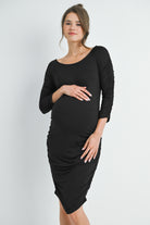 Black Bodycon Side Ruched Long Sleeve Bodycon Maternity Dress Front View