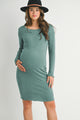 Ribbed Lettuce Trim Long Sleeve Maternity Dress