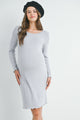 Ribbed Lettuce Trim Long Sleeve Maternity Dress
