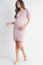 Mauve Floral Puff Sleeve Maternity Dress Full Body