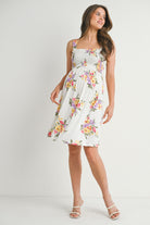 Ivory Floral Smocked Maternity Dress Full Body