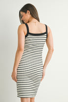 Cream/Black Striped Sleeveless Maternity Dress Back View