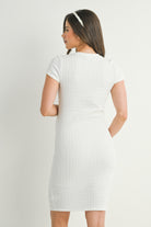 Off White Textured Round Neck Short Sleeve Maternity Dress Back View