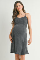 Charcoal Ribbed Square Neck Sleeveless Maternity Dress Front View