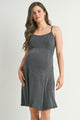 Charcoal Ribbed Square Neck Sleeveless Maternity Dress Front View