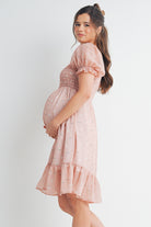 Blush Ruffle Floral Smocked Puff Sleeve Maternity Dress Side View