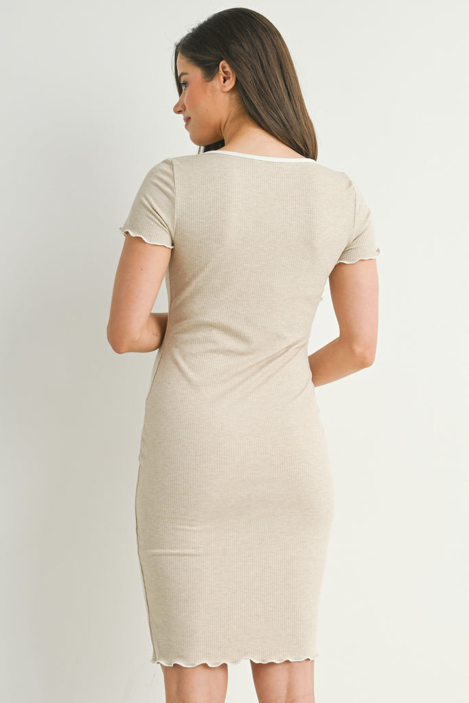 Ribbed Scoop Neck Short Sleeve Fitted Maternity Dress Oatmeal / Small Ribbed Scoop Neck Short Sleeve Fitted Maternity Dress Oatmeal / Small