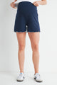Navy Ribbed High Waist Maternity Lounge Shorts Front View