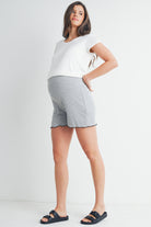 Heather Grey Ribbed High Waist Maternity Lounge Shorts Full Body
