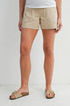 Taupe Over The Belly Cargo Maternity Shorts with Front Pockets Front View