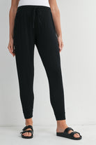 Black Relaxed Fit Maternity Lounge Wear Jogger Pants with Pockets Front View