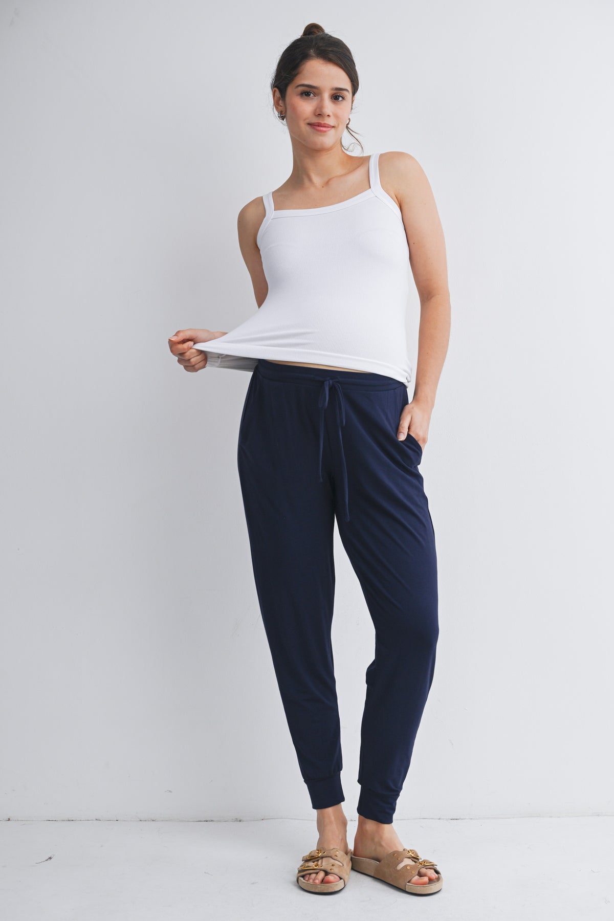 Navy Relaxed Fit Maternity Lounge Wear Jogger Pants with Pockets Full Body