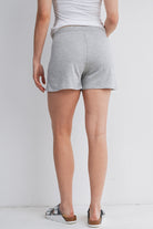 Heather Grey French Terry Maternity Lounge Shorts with Drawstring & Pockets Back View