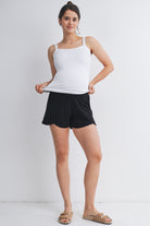 Black French Terry Maternity Lounge Shorts with Drawstring & Pockets Full Body