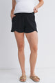 Black French Terry Maternity Lounge Shorts with Drawstring & Pockets Front View
