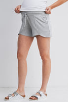 Heather Grey French Terry Maternity Lounge Shorts with Drawstring & Pockets Side View