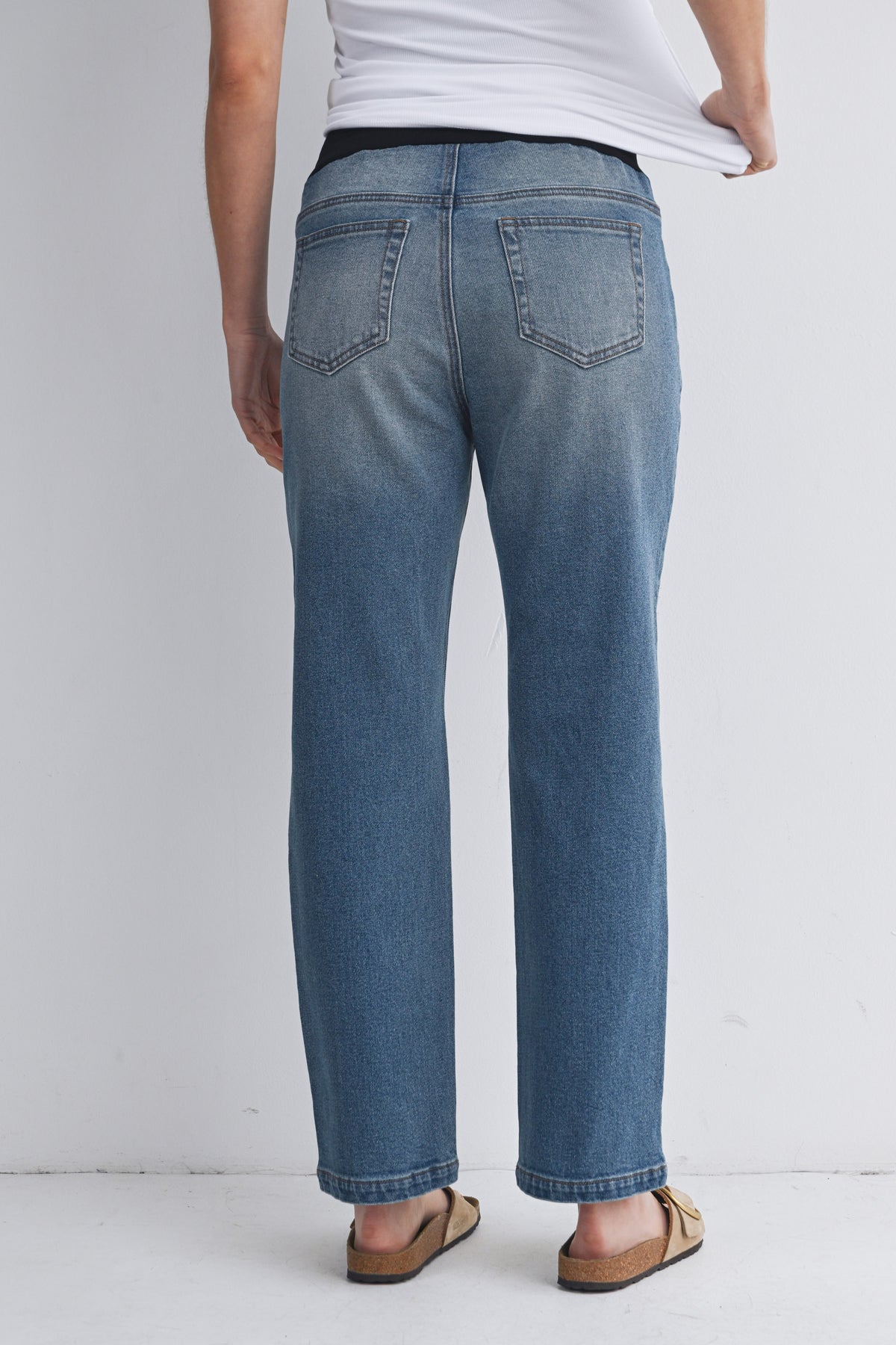 Denim Over the Belly Straight Leg Maternity Jeans Back View