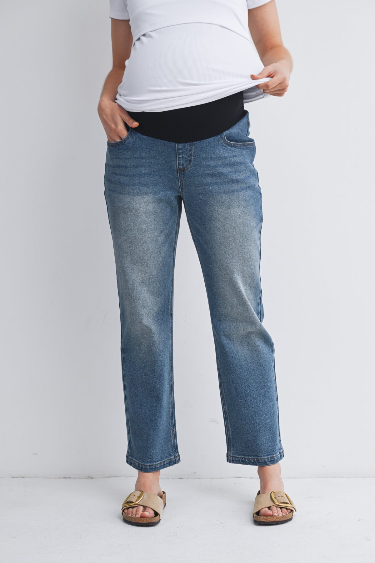 Denim Over the Belly Straight Leg Maternity Jeans Front View