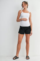 Black Active High Waisted Maternity Shorts with Built-In Pocket Liner Full Body View