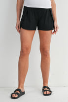 Black Active High Waisted Maternity Shorts with Built-In Pocket Liner Front View