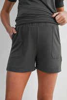 Dark Grey French Terry Maternity Loungewear Set - Short Sleeve Top & Shorts Close Up