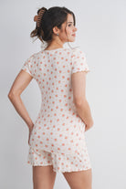 Peach Floral Ribbed Maternity Lounge Set – Top and Shorts Back View