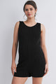 Black Ribbed Sleeveless Scoop Neck Maternity Romper Front View