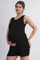 Black Ribbed Sleeveless Scoop Neck Maternity Romper Side View