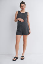 Charcoal Ribbed Sleeveless Scoop Neck Maternity Romper Full Body View