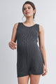 Charcoal Ribbed Sleeveless Scoop Neck Maternity Romper Front View
