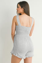 Heather Grey Sleeveless Smocked Neck Maternity Romper Back View