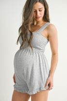 Heather Grey Sleeveless Smocked Neck Maternity Romper Side View