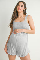 Heather Grey Sleeveless Smocked Neck Maternity Romper Front View