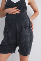 Washed Black Washed Black Loose Fit Casual Maternity Romper with Pockets Close Up